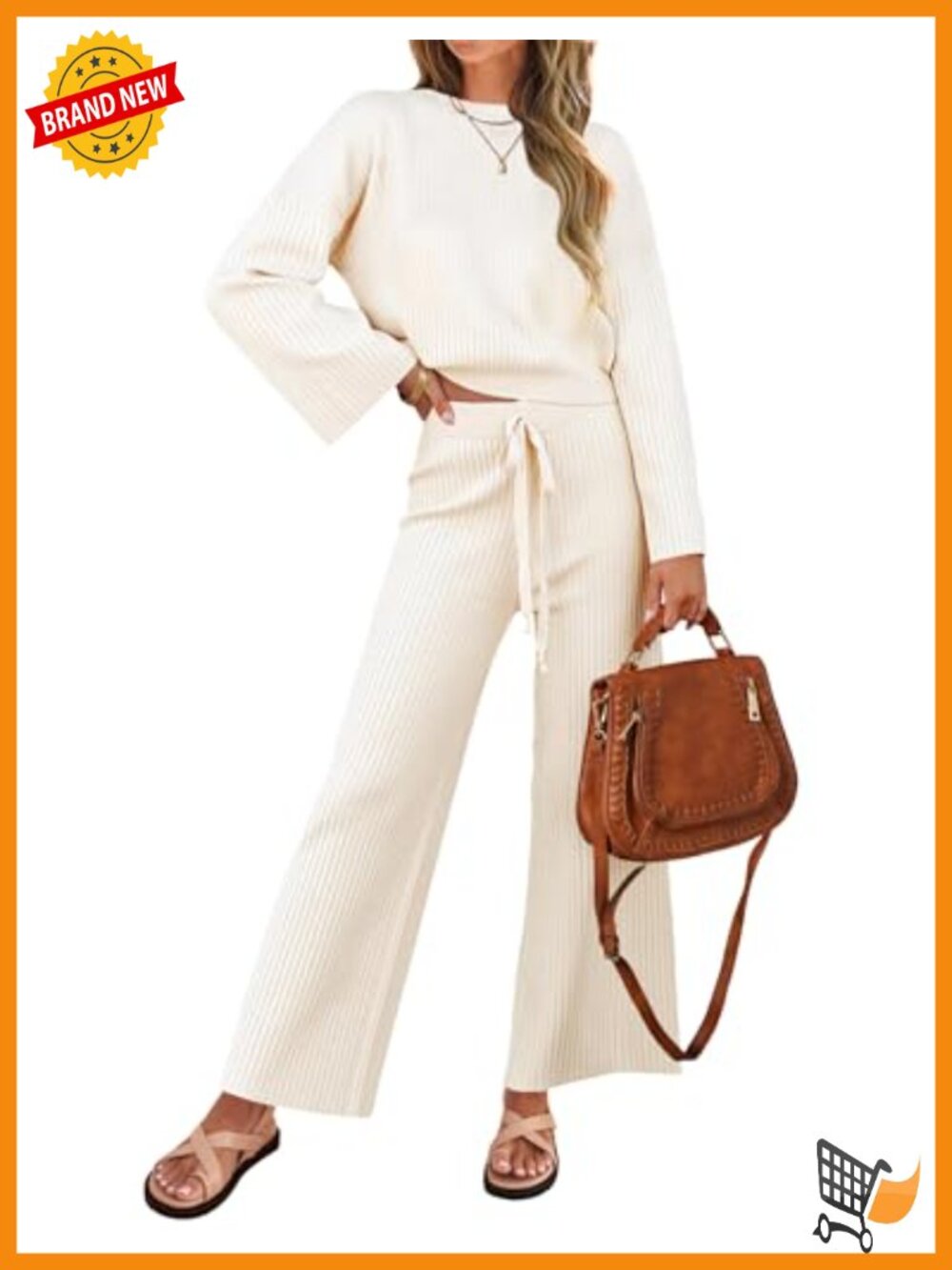 2 Piece Sweater Set Knit Lounge Matching Outfit Wide Leg Pants Cropped Top